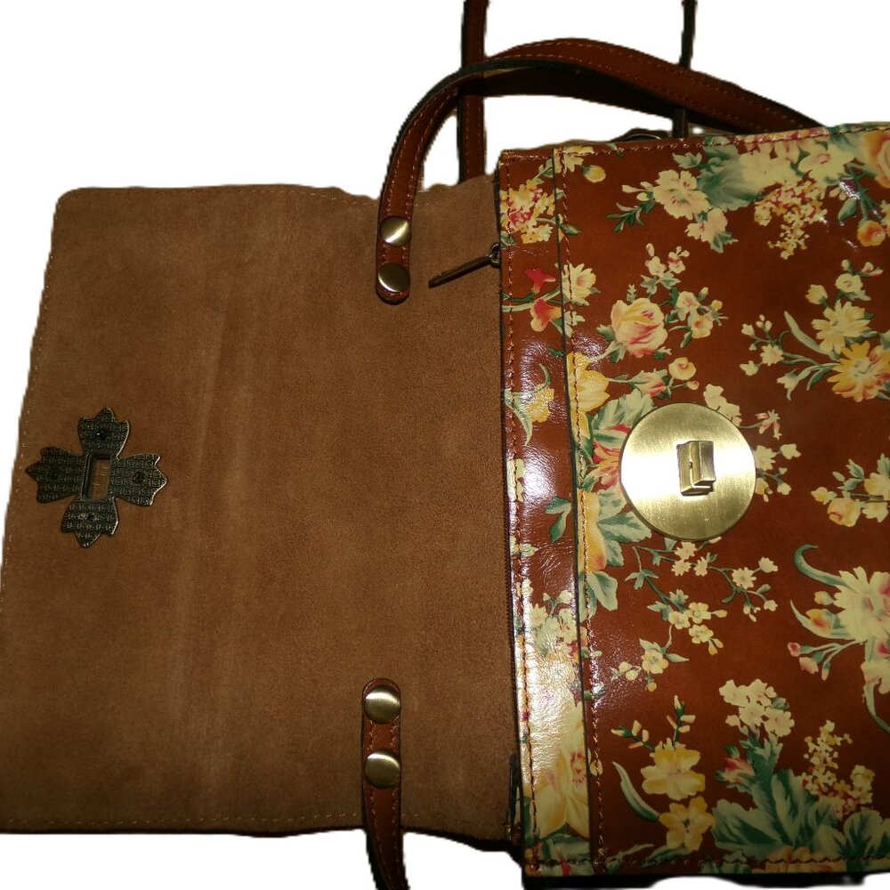 Patricia Nash Floral Leather Crossbody in Brown and Yellow - Picture 10 of 14